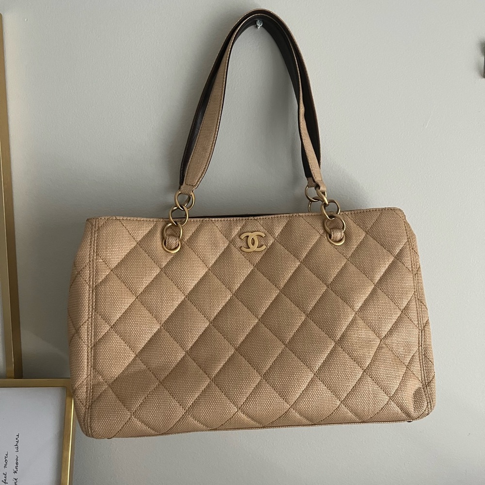 Authentic CHANEL beige canvas tote bag 15 L × 9 1/2  tall - Picture 11 of 13